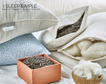 Buckwheat and Wool Pillow Hybrid Adjustable Organic Cotton Cover Handmade USA