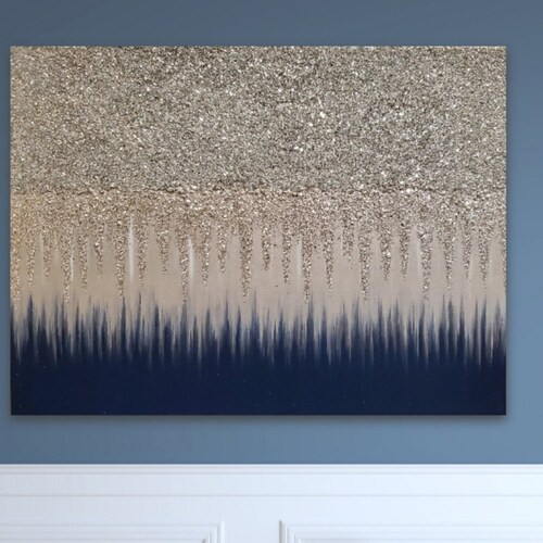 Original Navy Blue and Silver Abstract Glitter Art Etsy