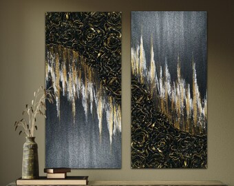 Original 3D Black and Gold Rosette Abstract Art set