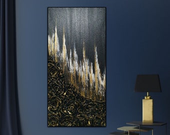 Original 3D Black and Gold Rosette Abstract art