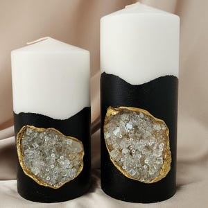 Luxury Concrete Geode Candle Set Black and Gold Crystal-Inspired Decor | Handmade Soy Candles | Modern Home Accent or Gift Set