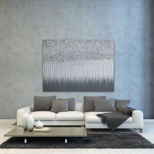 Original Navy Blue and Silver Abstract Glitter Art Etsy