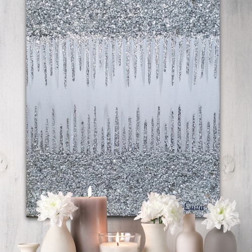 Silver Glitter Abstract Modern Art Wall Hanging Etsy