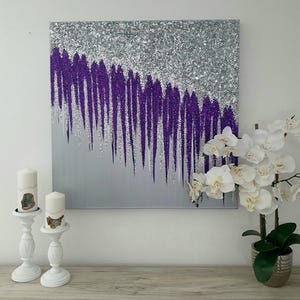 Original Purple and Silver Abstract Glitter Art