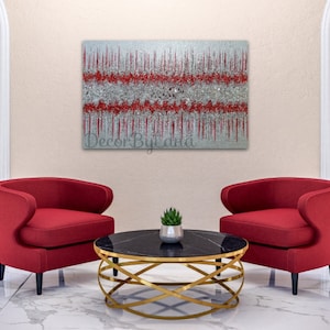 Original Red and Silver Abstract Glitter Art