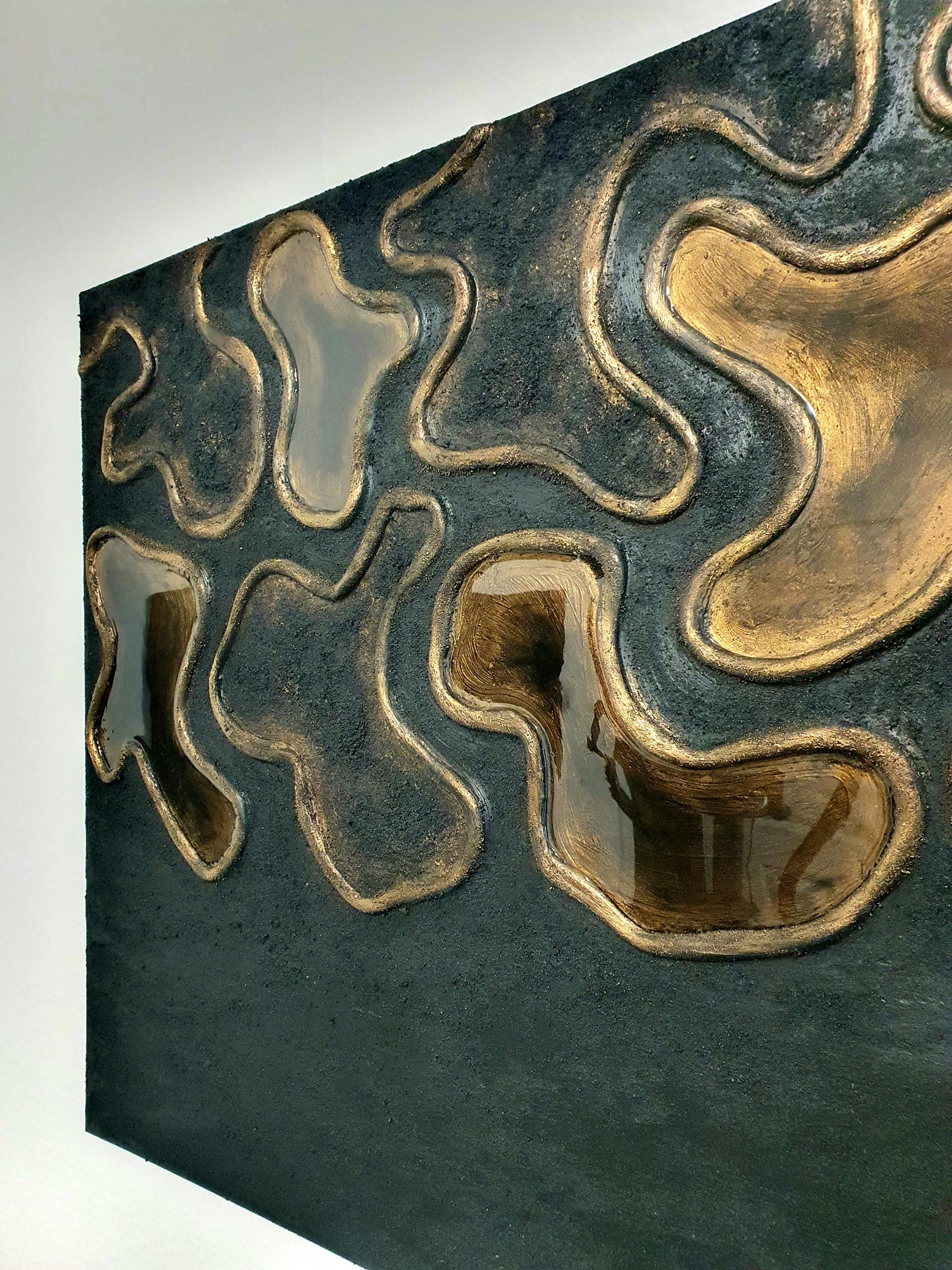 Textured Modern Large Wall Art Black and Gold Resin Abstract Painting ...