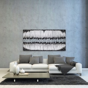 Original Black, Silver and White " Sound Wave" Abstract Glitter Art