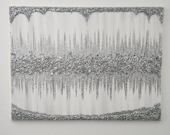 Silver Glitter Abstract Painting: Gray and White Acrylic Art