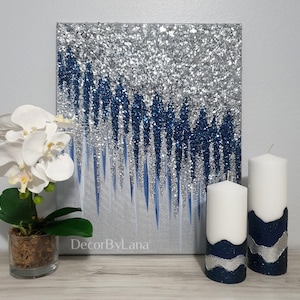 Original Navy Blue and Silver "Navy Night" Abstract Glitter Art