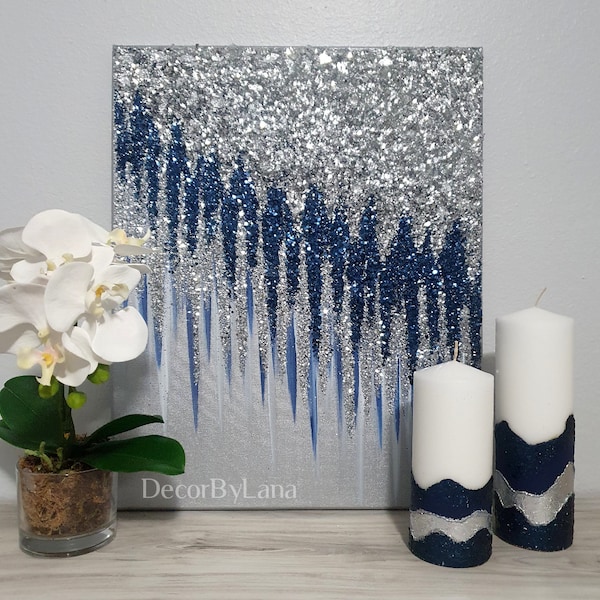 Blue and Silver Wall Art Etsy