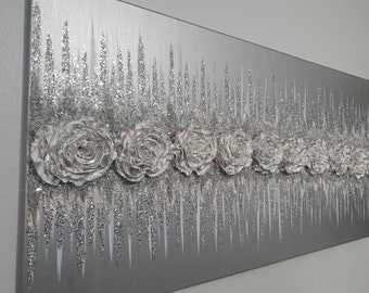 Original 3D Silver Rosette glitter art