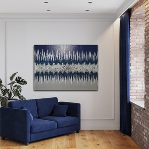Original Navy Blue /Silver Abstract Glitter Art
