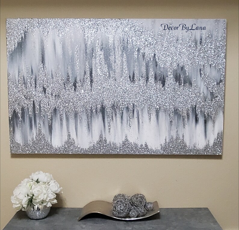 Original Silver Glitter Abstract Art Etsy