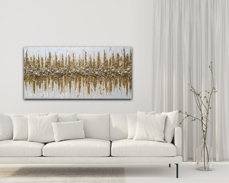 Original White and Gold Pearly Elegance abstract glitter art image 2