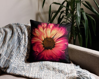 Red Flower Premium Pillow Black Throw Pillow Floral Design Home Decor