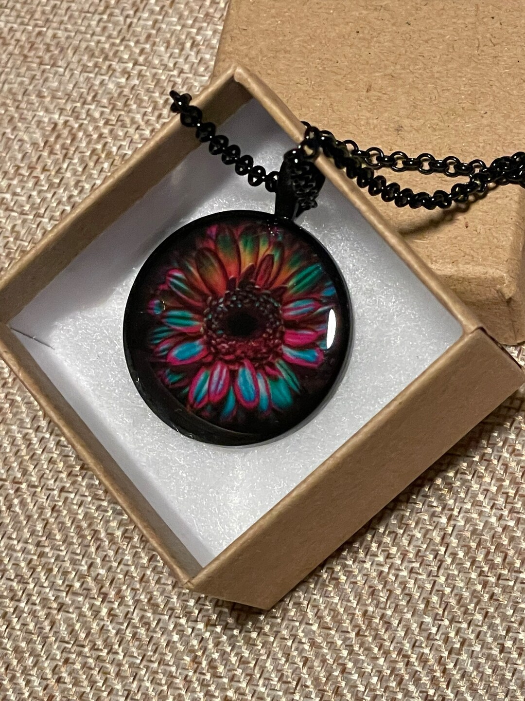 Round Rainbow Flower Resin Pendant Necklace Wall Art Etsy