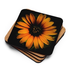 Orange Flower Cork-back coaster - easy clean coasters - Art coasters