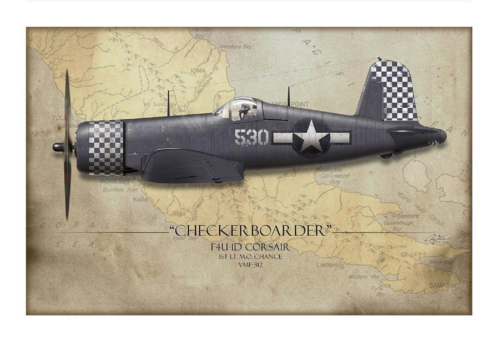 Checkerboarder F4U Corsair - Art Print by Craig Tinder - Etsy