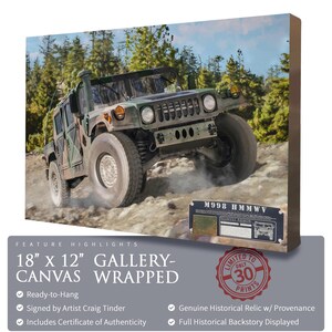 HMMWV M998 - Humvee - 18&quot;x12&quot; Leinwand | ENTHÄLT: Rüstungsfragment