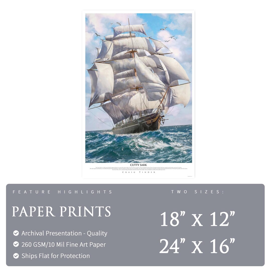 Cutty Sark Clipper Ship - Paper Print by Craig Tinder - Etsy