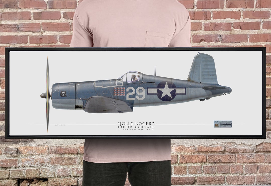 F4U-1D Corsair - Ira Kepford - Framed Panoramic Print 36" X 12" by ...