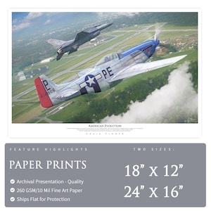 American Evolution P-51 Mustang and F-16 Fighting Falcon - Paper Print by Craig Tinder