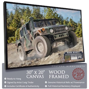 HMMWV M998 - Humvee - 30&quot;x20&quot; Leinwand | ENTHÄLT: Rüstungsfragment
