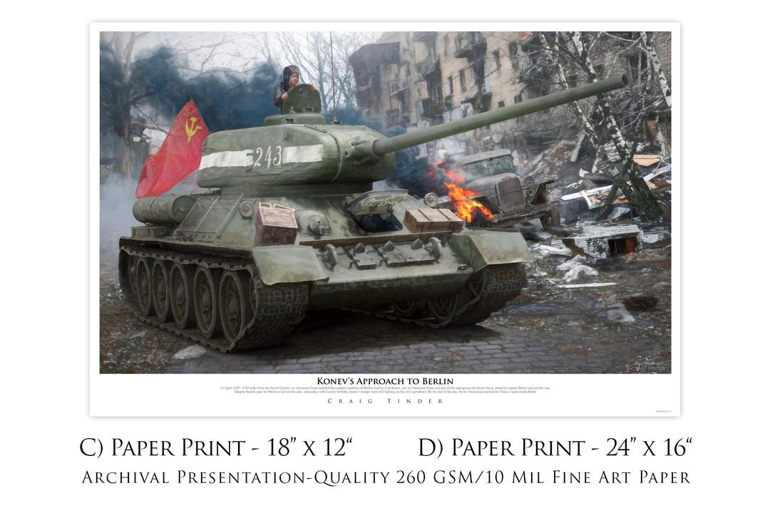Konev's Approach to Berlin T-34-85 Tank - Paper Print by Craig Tinder ...