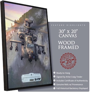 AH-64 Apache Helicopter - Longbow On Patrol - 30"x20" Canvas | INCLUDES: Gunner Door Relic
