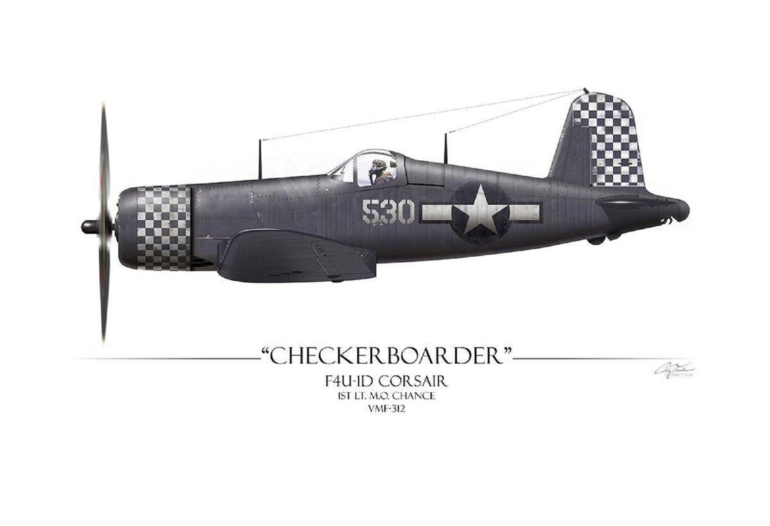 Checkerboarder F4U Corsair - Art Print by Craig Tinder - Etsy