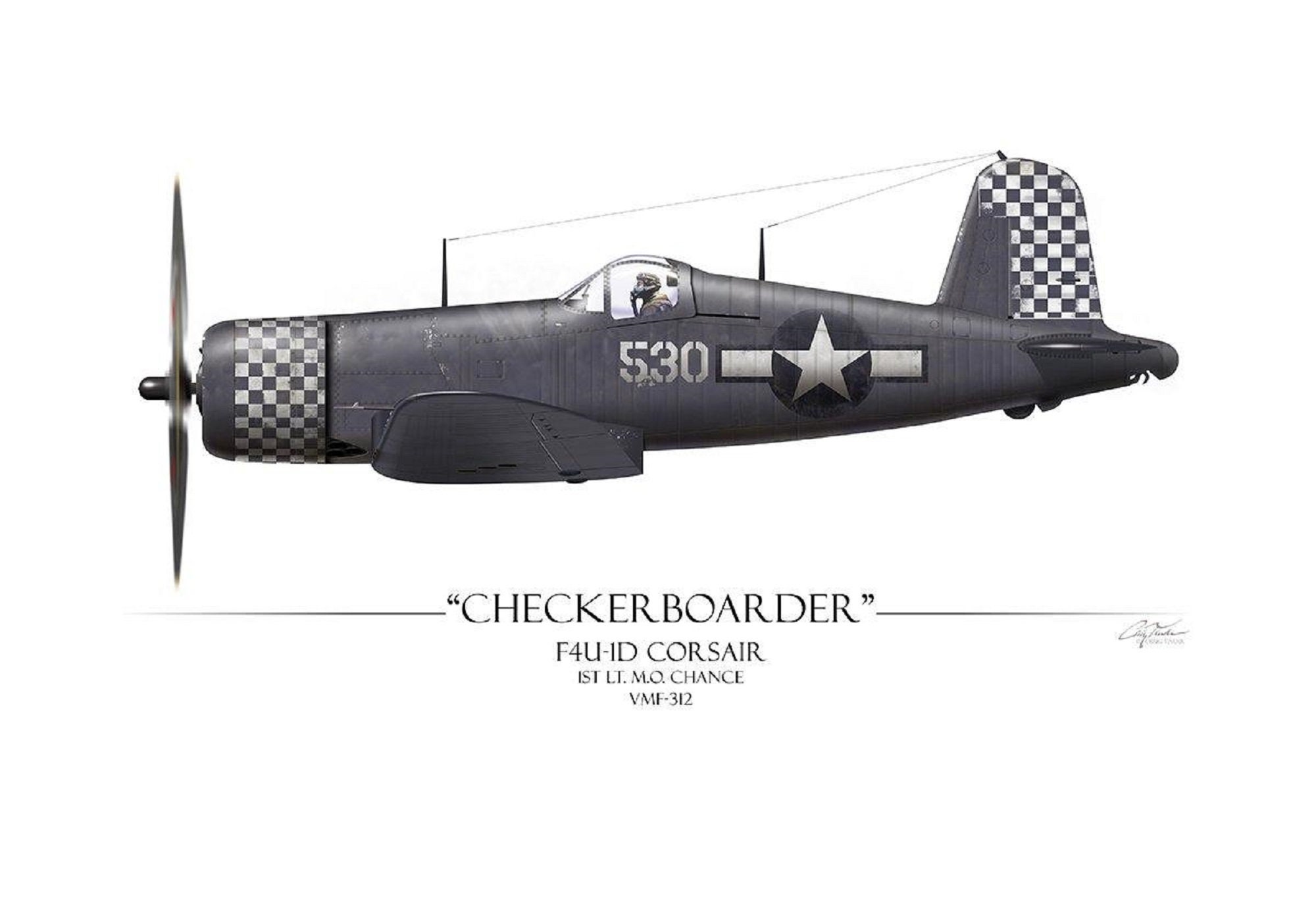 Poster Ou Tableau Décoratif Mark Rogan - F4U Corsair Black | Impression Sur Toile Ou Papier | Art Aviation Militaire