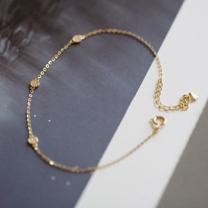 In stock 14K Real Solid Gold Crystal Charm Bracelet Jewelry Minimal Simple Style Minimalist