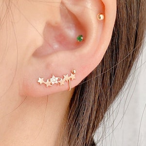 10K solid gold star crystal Stud earring Dainty chic minimalist simple minimal T girls cute