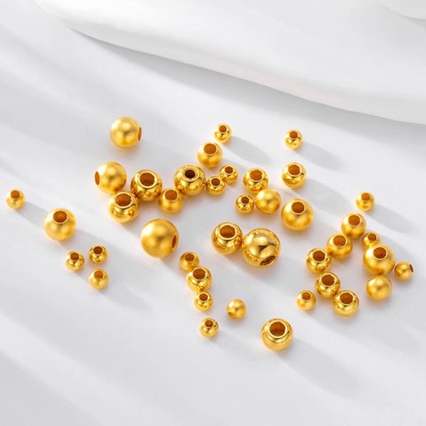 24k 999 Solid Gold beads ball DIY Separation Spacer beads charm supply accessories link Minimal Style Simple  XJG