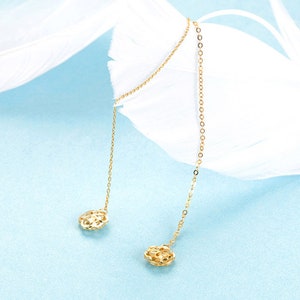 18k Solid Gold Flower Threader Chain Dangle Drop Lace Cut - Etsy