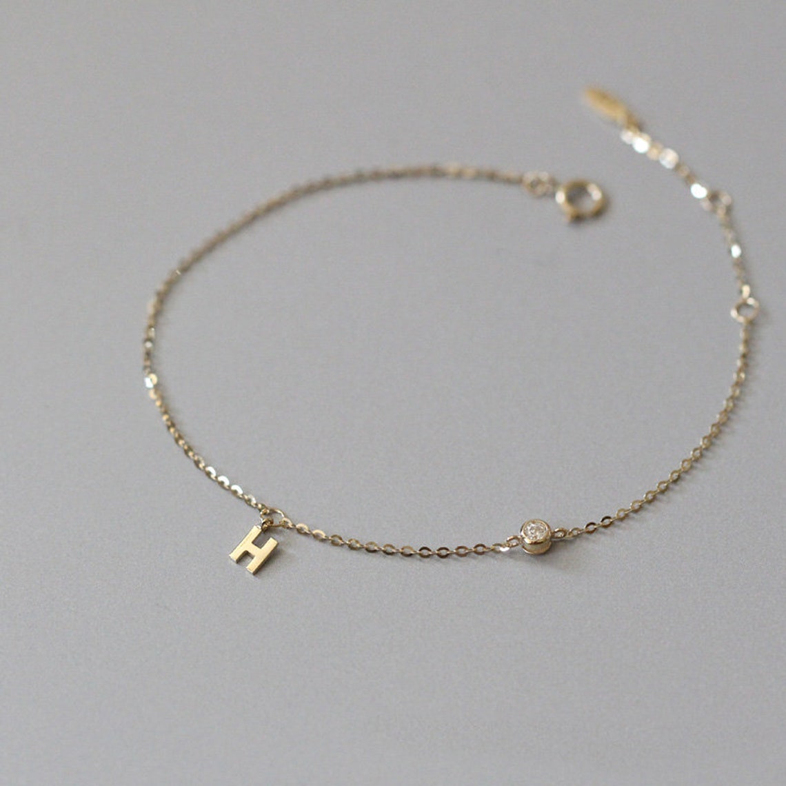 14K solid gold H Letter chic bracelet Dainty minimalist Etsy