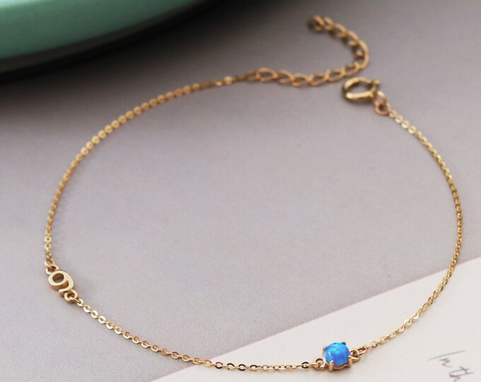 14K Or Massif bleu opale Bracelet Bijoux Minimal Simple Style Minimaliste chic T
