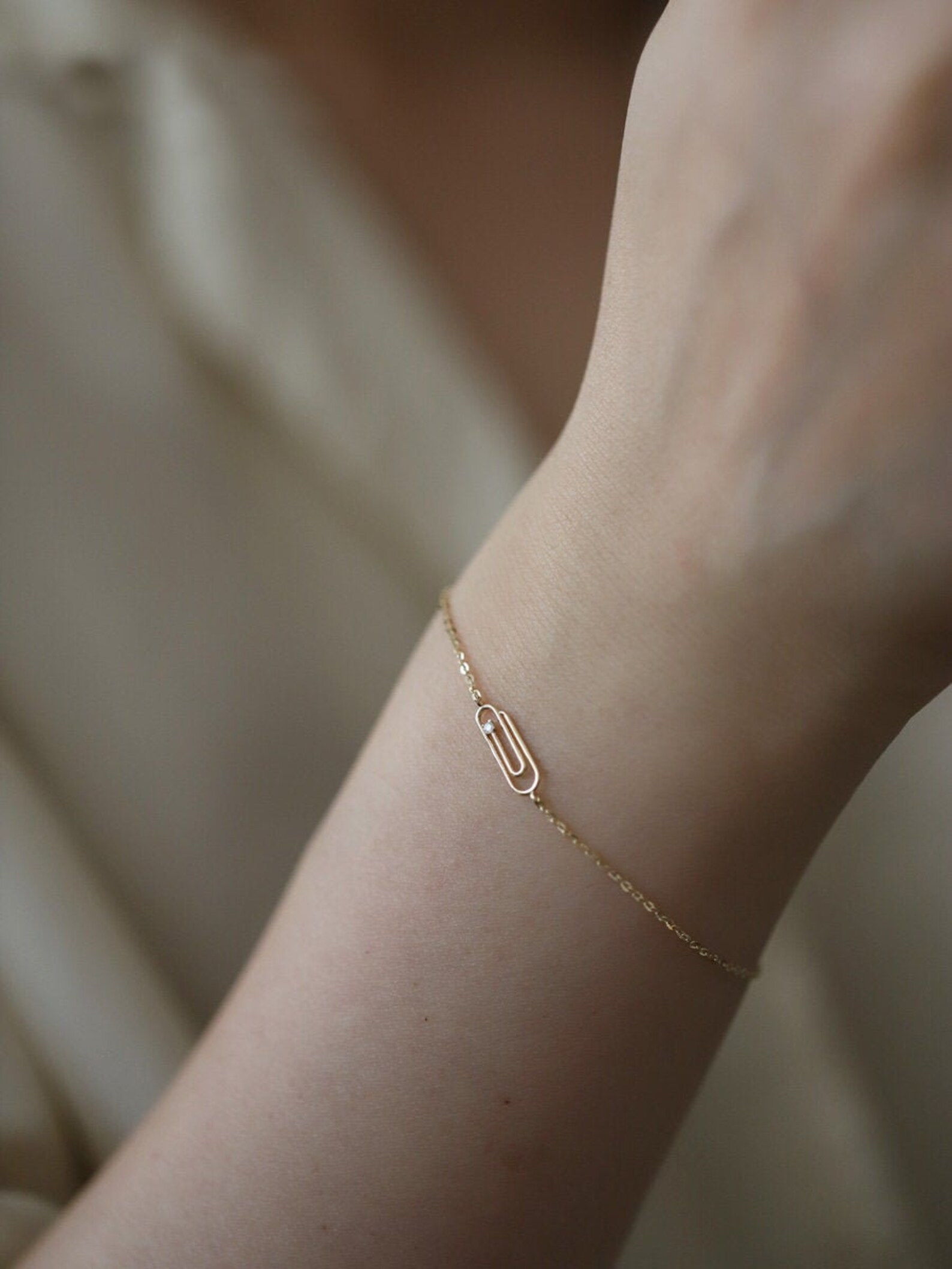 14K solid gold unique paper clip chic bracelet Dainty Etsy