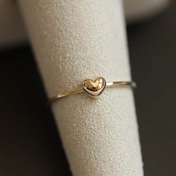 9k Solid Gold 3D Heart Love Ring, Minimal Dainty Minimalist Simple Stacking Ring, Dainty Gold Ring, Statement Solitaire Ring Gift bridesmaid