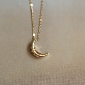 9K Solid Gold Moon Dainty Pendant chic Necklace Charm Minimal wedding bridesmaid gift love