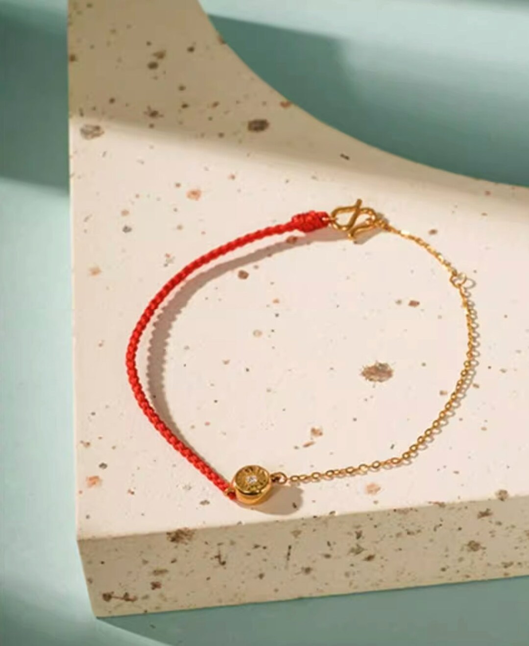 18k Solid Gold Infinity Forever Charm Diamond Pendant Red Line Bracelet