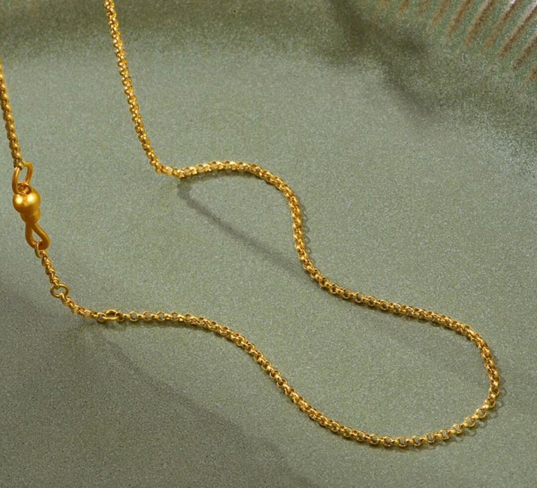 24K 999 Solid Gold Chain Beads Dangle Necklace Elegant Classic Etsy