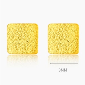 24k 99.9% 999 Solid Gold Mini Stud cube square Earring Dainty Charm Minimal Style Simple line threader D image 5