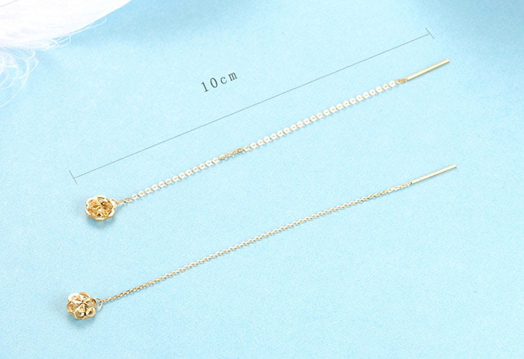 18k Solid Gold Flower Threader Chain Dangle Drop Lace Cut - Etsy