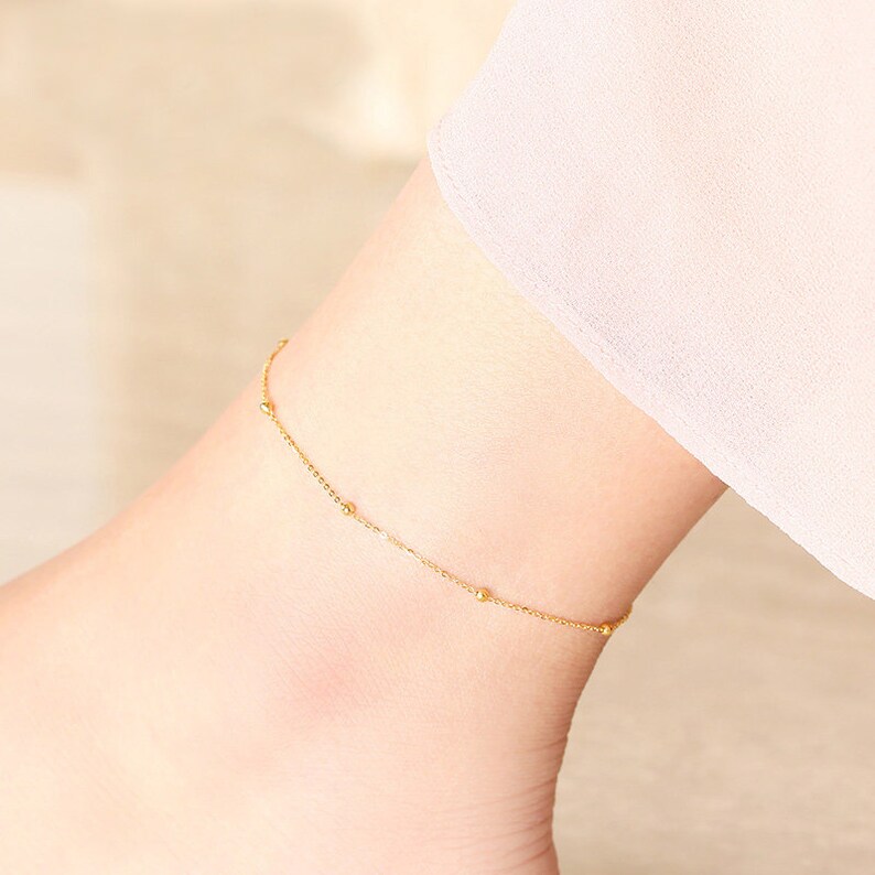 18k Solid yellow Rose Gold Ankle Anklet Chain Dainty Minimal Minimalist Simple BFF bridesmaid Gift Bridal shower Summer Gift