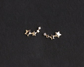 14k solid gold star shinning earring stud Dainty minimalist plate minimal mini jewelry gift bridesmaid bride bff N