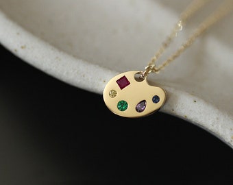 Palette de couleurs uniques en or massif 9 carats, dessin d'artiste pendentif charme femmes minimal style simple chic minimaliste élégant enfants filles charmant