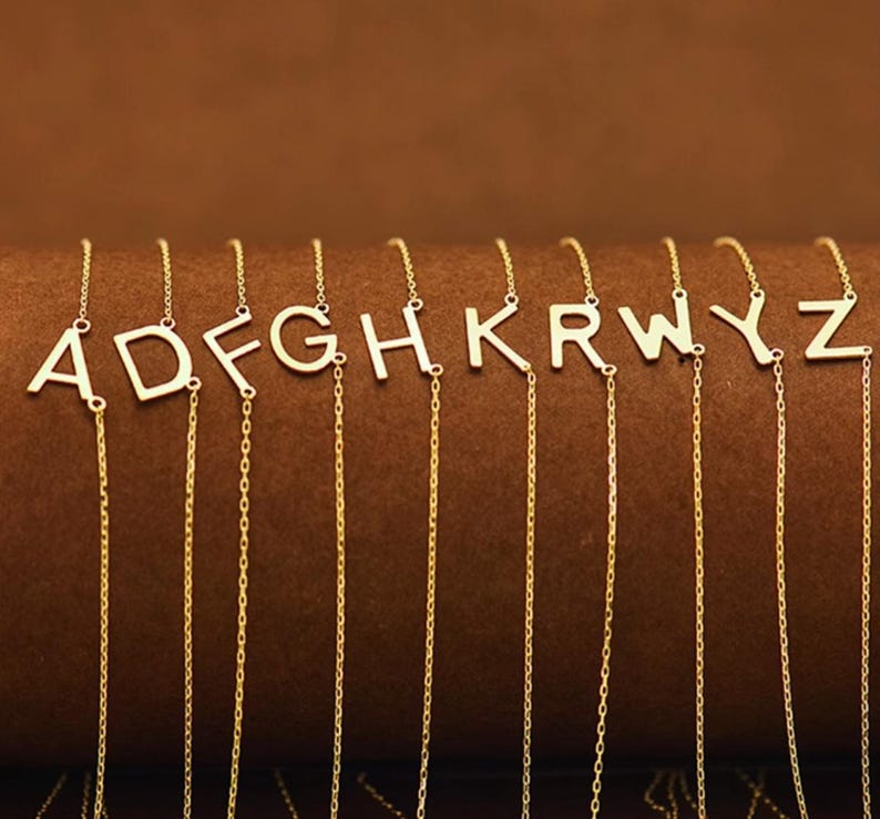 10K Real Gold Chain Name Initial Letter Necklace Jewelry Perfect