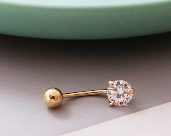 14k solid gold stunning crystal minimal belly button ring chic minimalist simple minimal styles jewelry T