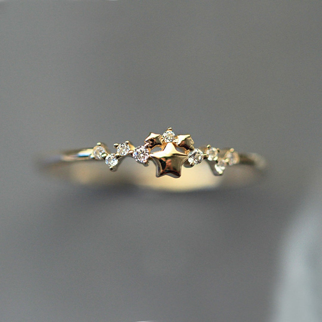 9k Solid Gold Crystal Star Ring Minimal Minimalist Simple Stacking ...